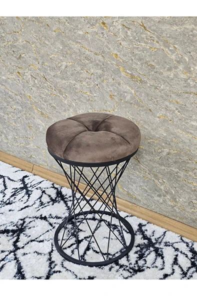 Yuvarlak Siyah Boyalı Puf Oturak - Bench - Ayak Ucu Oturak - Tabure - Makyaj Oturak Kahverengi Renk Yuvarlak Boyut/Ebat - Resim 3
