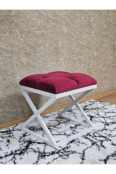 Beyaz Boyalı 45 cm x 45 cm Çaprazlı Puf Bench Oturak Bordo Renk 45 x 45 Boyut/Ebat - Resim 3
