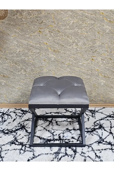 Siyah Boyalı 45 cm x 45 cm Çaprazlı Puf Bench Oturak Gri Renk 45 x 45 Boyut/Ebat - Resim 2