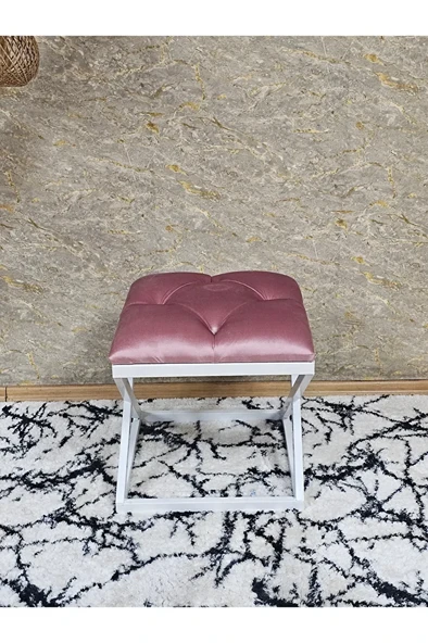 Beyaz Boyalı 45 cm x 45 cm Çaprazlı Puf Bench Oturak Pembe Renk 45 x 45 Boyut/Ebat - Resim 2