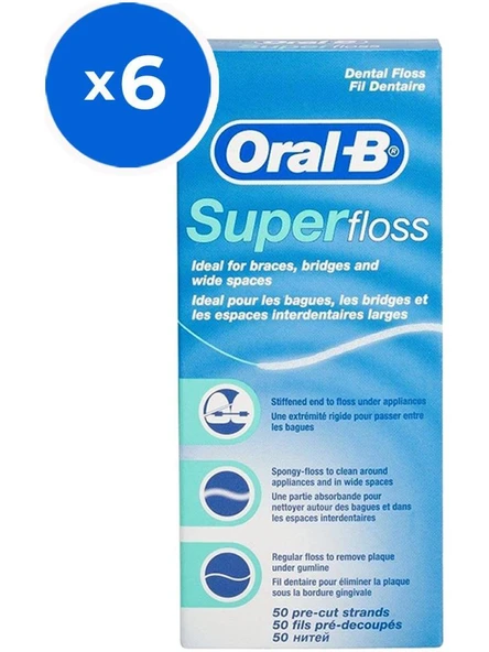 Oral-B Diş İpi Super Floss 50'Li X 6 PAKET (SKT:11/2028)