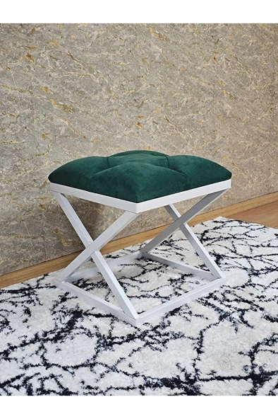 Beyaz Boyalı 45 cm x 45 cm Çaprazlı Puf Bench Oturak Yeşil Renk 45 x 45 Boyut/Ebat - Resim 3