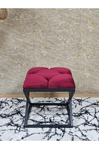 Siyah Boyalı 45 cm x 45 cm Çaprazlı Puf Bench Oturak Bordo Renk 45 x 45 Boyut/Ebat - Resim 2
