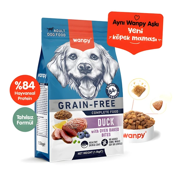 Wanpy Ördekli Tahılsız Yetişkin Köpek Maması 1,5kg