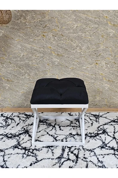 Beyaz Boyalı 45 cm x 45 cm Çaprazlı Puf Bench Oturak Siyah Renk 45 x 45 Boyut/Ebat - Resim 2