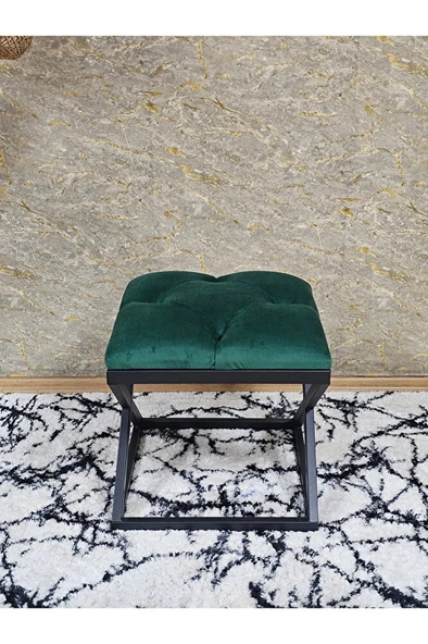 Siyah Boyalı 45 cm x 45 cm Çaprazlı Puf Bench Oturak Yeşil Renk 45 x 45 Boyut/Ebat - Resim 2