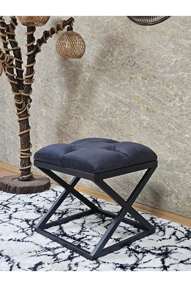Siyah Boyalı 45 cm x 45 cm Çaprazlı Puf Bench Oturak Füme Renk 45 x 45 Boyut/Ebat ürün görseli