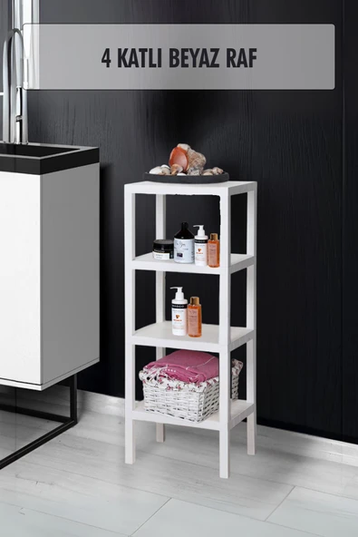4 Katlı Beyaz Raf Kitaplık & Banyo Düzenleyicisi 100 cm ürün görseli 1