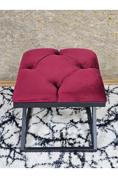 Siyah Boyalı 45 cm x 45 cm Çaprazlı Puf Bench Oturak Bordo Renk 45 x 45 Boyut/Ebat - Resim 4