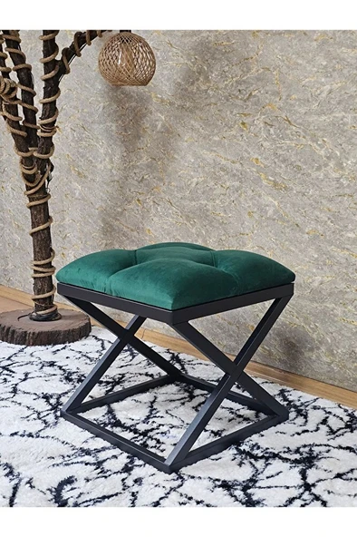 Siyah Boyalı 45 cm x 45 cm Çaprazlı Puf Bench Oturak Yeşil Renk 45 x 45 Boyut/Ebat ürün görseli