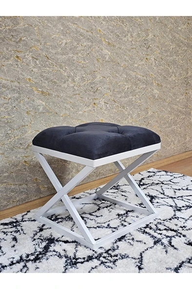 Beyaz Boyalı 45 cm x 45 cm Çaprazlı Puf Bench Oturak Füme Renk 45 x 45 Boyut/Ebat - Resim 3