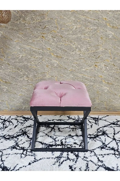 Siyah Boyalı 45 cm x 45 cm Çaprazlı Puf Bench Oturak Pembe Renk 45 x 45 Boyut/Ebat - Resim 2