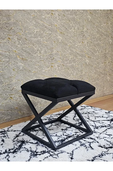 Siyah Boyalı 45 cm x 45 cm Çaprazlı Puf Bench Oturak Siyah Renk 45 x 45 Boyut/Ebat - Resim 3