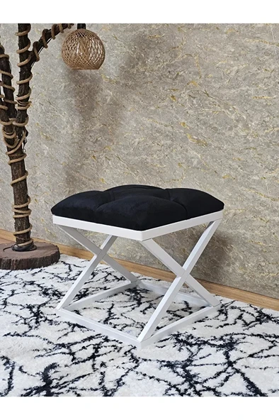Beyaz Boyalı 45 cm x 45 cm Çaprazlı Puf Bench Oturak Siyah Renk 45 x 45 Boyut/Ebat ürün görseli