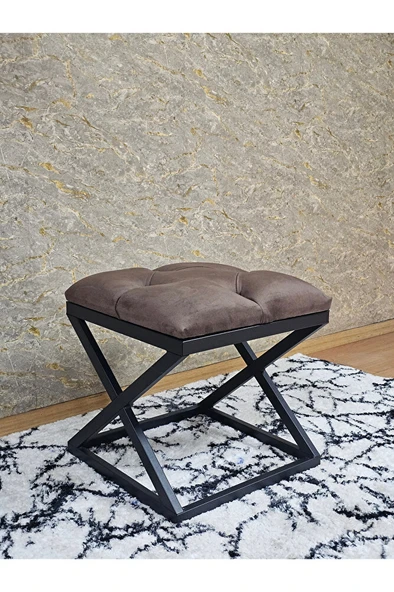 Siyah Boyalı 45 cm x 45 cm Çaprazlı Puf Bench Oturak Kahverengi Renk 45 x 45 Boyut/Ebat - 3