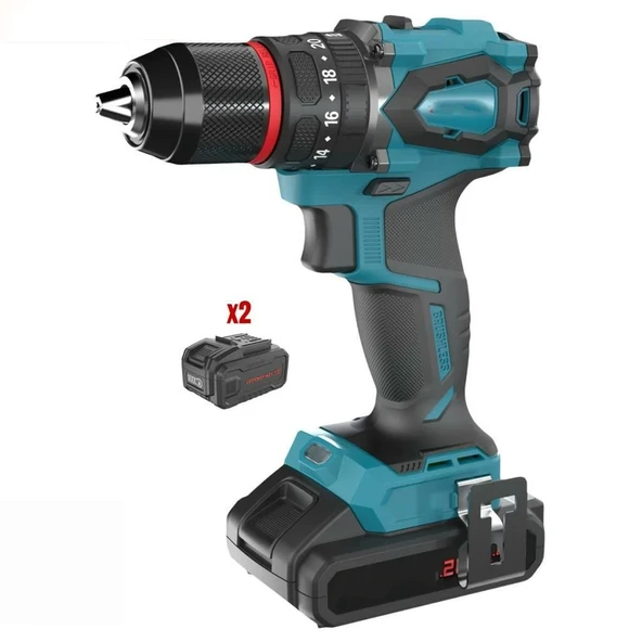 Kömürsüz Darbeli Akülü Vidalama Çift Batarya Li-ion Batarya 20 V 2.0 Ah Hızlı Şarj Metal Mandren - Resim 9
