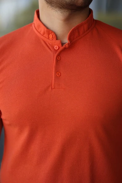 Erkek Hakim Yaka Dokuma Pamuklu Kumaş Kısa Kollu Tişört - Resim 3