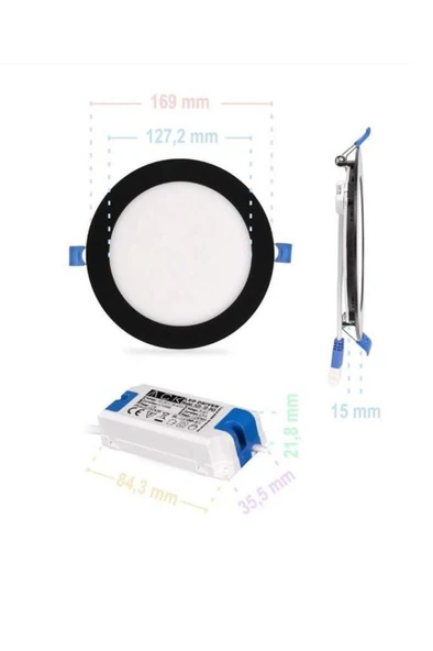 ACK AP01-01231 12W Slim Led Panel Siyah 6500K Beyaz Işık Gömme Spot Lamba - Resim 6