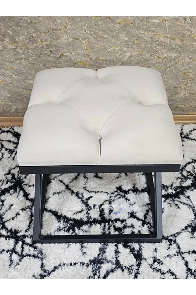 Siyah Boyalı 45 cm x 45 cm Çaprazlı Puf Bench Oturak Krem Renk 45 x 45 Boyut/Ebat - Resim 4