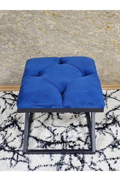 Siyah Boyalı 45 cm x 45 cm Çaprazlı Puf Bench Oturak Mavi Renk 45 x 45 Boyut/Ebat - 4