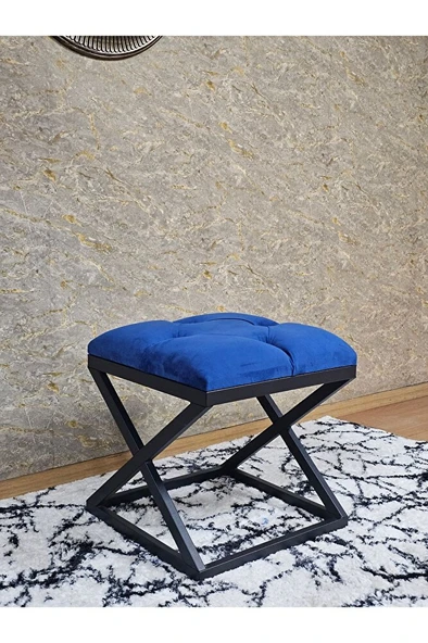 Siyah Boyalı 45 cm x 45 cm Çaprazlı Puf Bench Oturak Mavi Renk 45 x 45 Boyut/Ebat - 3