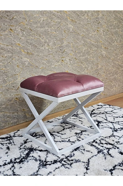 Beyaz Boyalı 45 cm x 45 cm Çaprazlı Puf Bench Oturak Pembe Renk 45 x 45 Boyut/Ebat - Resim 3