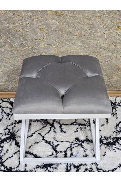Beyaz Boyalı 45 cm x 45 cm Çaprazlı Puf Bench Oturak Gri Renk 45 x 45 Boyut/Ebat - Resim 4