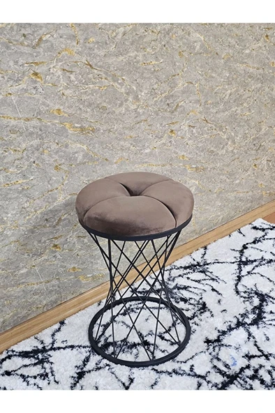 Yuvarlak Siyah Boyalı Puf Oturak - Bench - Ayak Ucu Oturak - Tabure - Makyaj Oturak Kahverengi Renk Yuvarlak Boyut/Ebat - Resim 2