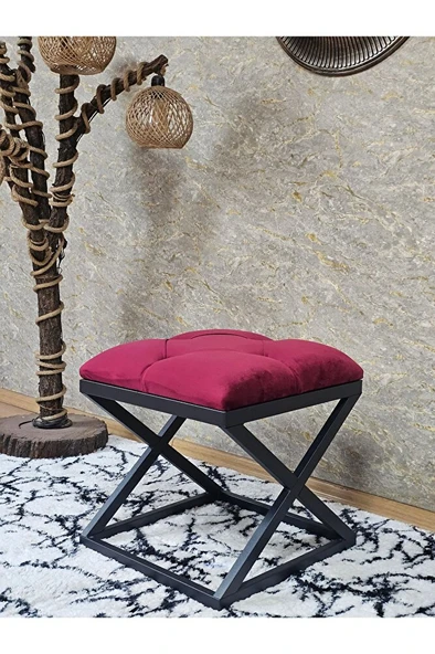 Siyah Boyalı 45 cm x 45 cm Çaprazlı Puf Bench Oturak Bordo Renk 45 x 45 Boyut/Ebat ürün görseli