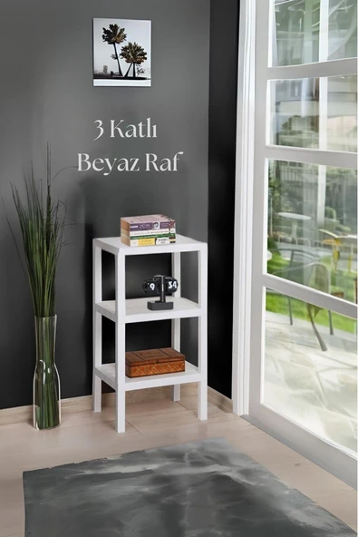 3 Katlı Beyaz Raf Kitaplık & Banyo Düzenleyicisi 73,5 cm ürün görseli 1
