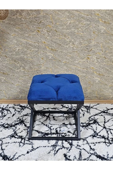 Siyah Boyalı 45 cm x 45 cm Çaprazlı Puf Bench Oturak Mavi Renk 45 x 45 Boyut/Ebat - 2