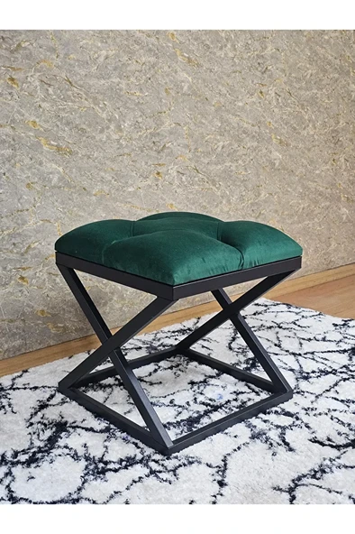 Siyah Boyalı 45 cm x 45 cm Çaprazlı Puf Bench Oturak Yeşil Renk 45 x 45 Boyut/Ebat - Resim 3