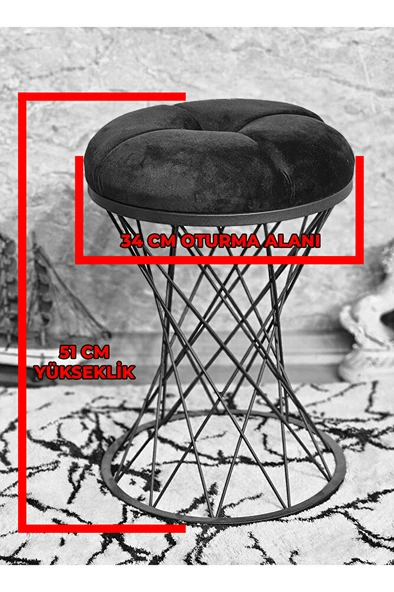 Yuvarlak Siyah Boyalı Puf Oturak - Bench - Ayak Ucu Oturak - Tabure - Makyaj Oturak Mavi Renk Yuvarlak Boyut/Ebat - Resim 5