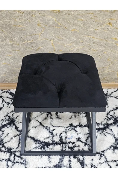 Siyah Boyalı 45 cm x 45 cm Çaprazlı Puf Bench Oturak Siyah Renk 45 x 45 Boyut/Ebat - Resim 4