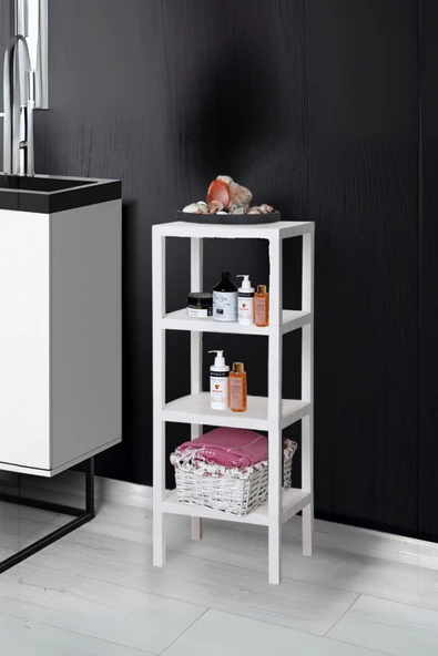 4 Katlı Beyaz Raf Kitaplık & Banyo Düzenleyicisi 100 cm - Resim 2