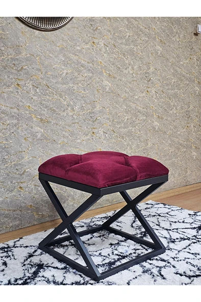 Siyah Boyalı 45 cm x 45 cm Çaprazlı Puf Bench Oturak Bordo Renk 45 x 45 Boyut/Ebat - Resim 3