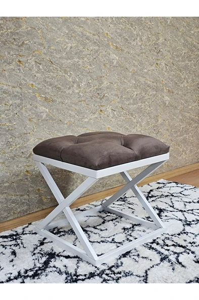 Beyaz Boyalı 45 cm x 45 cm Çaprazlı Puf Bench Oturak Kahverengi Renk 45 x 45 Boyut/Ebat - Resim 3