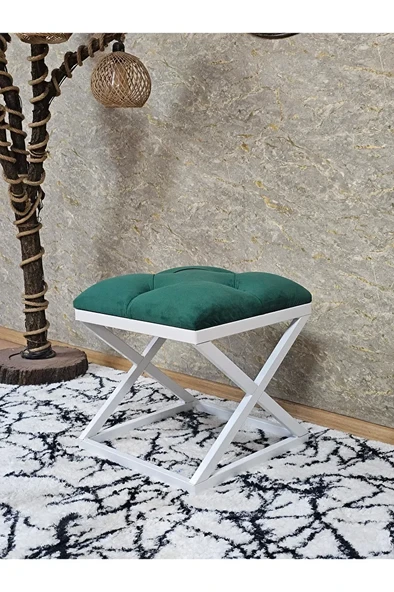 Beyaz Boyalı 45 cm x 45 cm Çaprazlı Puf Bench Oturak Yeşil Renk 45 x 45 Boyut/Ebat ürün görseli