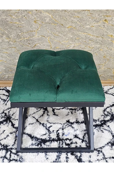 Siyah Boyalı 45 cm x 45 cm Çaprazlı Puf Bench Oturak Yeşil Renk 45 x 45 Boyut/Ebat - Resim 4