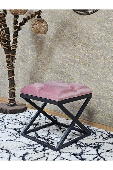 Siyah Boyalı 45 cm x 45 cm Çaprazlı Puf Bench Oturak Pembe Renk 45 x 45 Boyut/Ebat ürün görseli