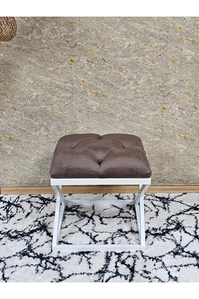 Beyaz Boyalı 45 cm x 45 cm Çaprazlı Puf Bench Oturak Kahverengi Renk 45 x 45 Boyut/Ebat - Resim 2