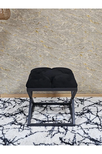 Siyah Boyalı 45 cm x 45 cm Çaprazlı Puf Bench Oturak Siyah Renk 45 x 45 Boyut/Ebat - Resim 2
