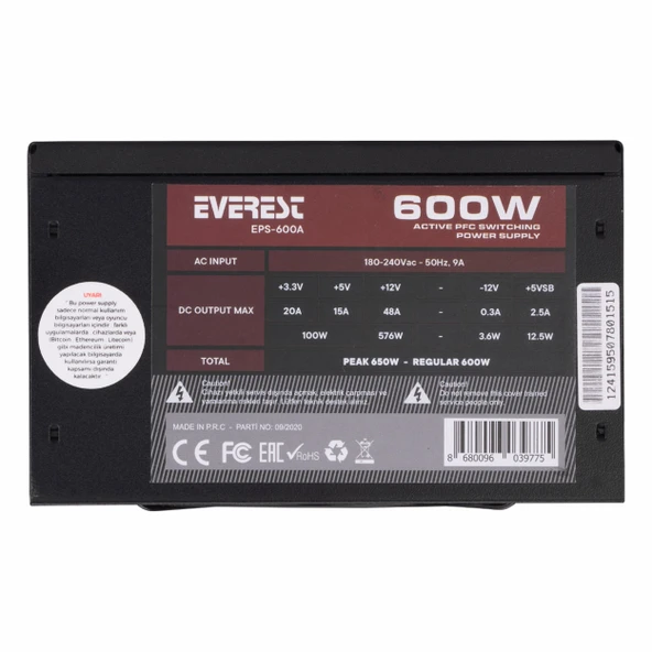 Everest EPS-600A 600W Güç Kaynağı - Resim 4
