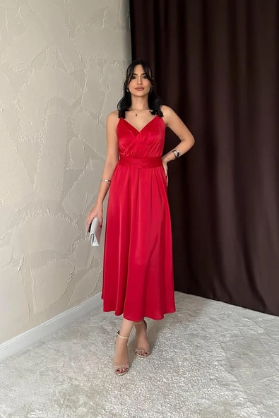 Kırmızı Taş Askılı Prenses Elbise - Resim 2