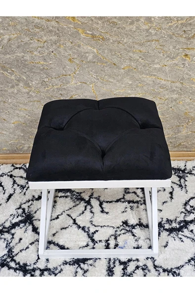 Beyaz Boyalı 45 cm x 45 cm Çaprazlı Puf Bench Oturak Siyah Renk 45 x 45 Boyut/Ebat - Resim 4