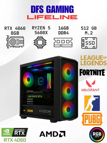 DFS Gaming LIFELINE RYZEN 5 5600X-B550M-RTX 4060 8GB-16GB RAM-512GB M.2 SSD-OYUNCU BİLGİSAYARI ürün görseli