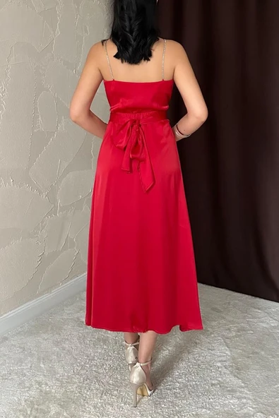 Kırmızı Taş Askılı Prenses Elbise - Resim 4