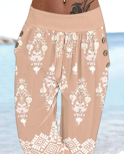 Kadın Beli Lastikli Etnik Desenli Kapri Süprem Pantolon - Resim 4