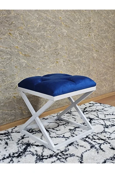 Beyaz Boyalı 45 cm x 45 cm Çaprazlı Puf Bench Oturak Mavi Renk 45 x 45 Boyut/Ebat - Resim 3