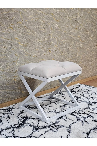 Beyaz Boyalı 45 cm x 45 cm Çaprazlı Puf Bench Oturak Krem Renk 45 x 45 Boyut/Ebat - Resim 3